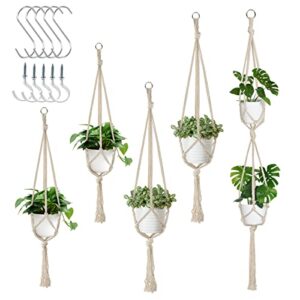 5 pack macrame plant hangers, indoor hanging plant holder with s hooks and hook nails, 3 sizes 34"/40"/54", handmade macrame planter hanging baskets for small plant pots, boho home decor (beige)