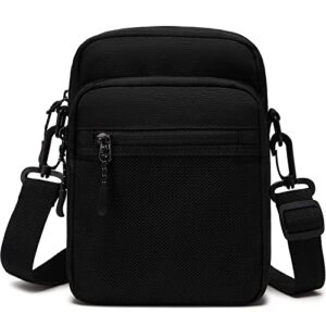 lohol small messenger bag for men women, water resistant adjustable multi-pocket purse for travel sports (black)