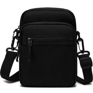 Lohol Small Messenger Bag for Men Women, Water Resistant Adjustable Multi-pocket Purse for Travel Sports (Black)