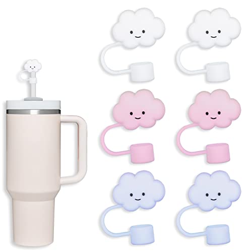 6 Pack Compatible with Stanley 30&40 Oz Tumbler, 10mm Cloud Shape Straw Covers Cap, Cute Silicone Cloud Straw Covers, Straw Protectors, Soft Silicone Cloud Shape Straw Lid for 10mm Straws