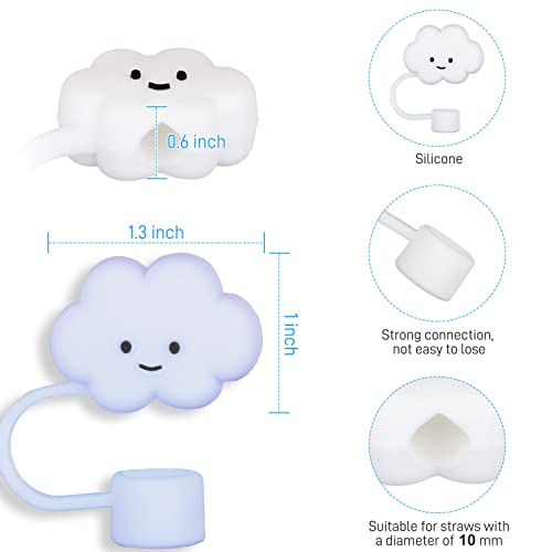 6 Pack Compatible with Stanley 30&40 Oz Tumbler, 10mm Cloud Shape Straw Covers Cap, Cute Silicone Cloud Straw Covers, Straw Protectors, Soft Silicone Cloud Shape Straw Lid for 10mm Straws