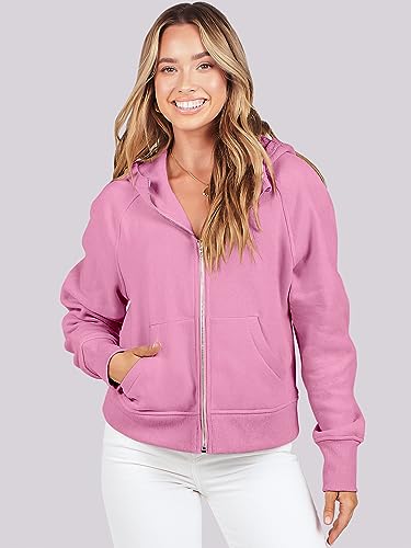 ANRABESS Women's Zip Up Cropped Hoodie Oversized Fall Sweatshirts Y2k Jacket Workout Crop Tops Rib Knitted Casual Long Sleeve Shirts Comfy Clothes A1015fense-M Pink