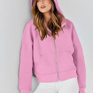 ANRABESS Women's Zip Up Cropped Hoodie Oversized Fall Sweatshirts Y2k Jacket Workout Crop Tops Rib Knitted Casual Long Sleeve Shirts Comfy Clothes A1015fense-M Pink