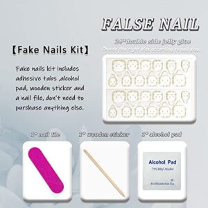 White French Tip Press on Nails Medium Coffin Fake Nails Artificial False Nails with Rhinestones Designs Full Cover Stick on Acrylic Nails Glossy Glue on Nails for Women