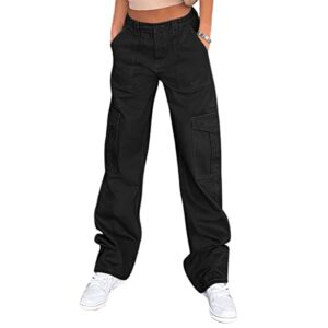 lepunuo cargo pants for women baggy zipper y2k pants light baggy jogger black