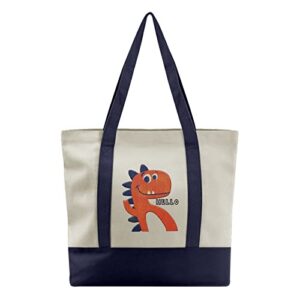 molycho dinosaur embroidery shopping groceries cotton bag gift for family library reusable multipurpose
