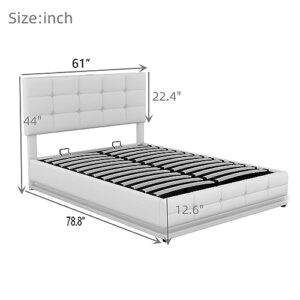 Harper & Bright Designs Full Lift Storage Bed with LED Lights and USB Charger, PU Upholstered Full Platform Bed with Hydraulic Storage System, No Box Spring Needed (Full, White)