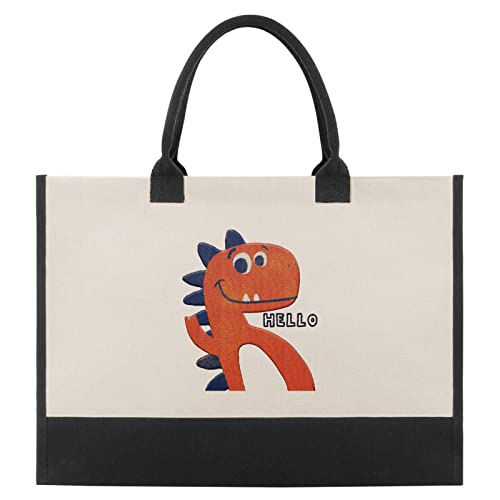 MOLYCHO Dinosaur Embroidery Tote Bag Gift For Family Beach Reusable Multipurpose