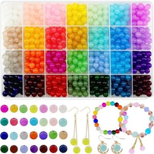 784 pcs 8mm glass beads for jewelry making, 28 color crystal beads round gemstone beads bracelet making kit diy craft spacer beads assorted cute kawaii beads bulk for beading necklace
