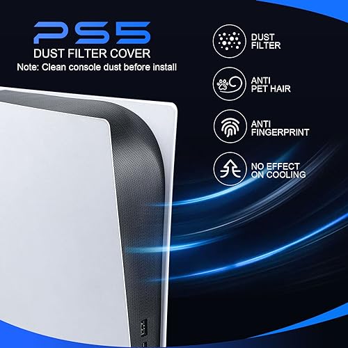 Dust Cover for PS5, PS5 Accessories, Dust Filter for Playstation 5 Console, Anti Pet Hair, Compatible with Disc/Digital Edition