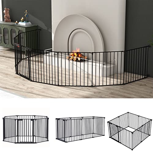 EPIKOIB 200" Wide Baby Gate Metal Safety Playpen - Fireplace Fence for Kids/Pet/Toddler/Dog/Cat, 8-Panel