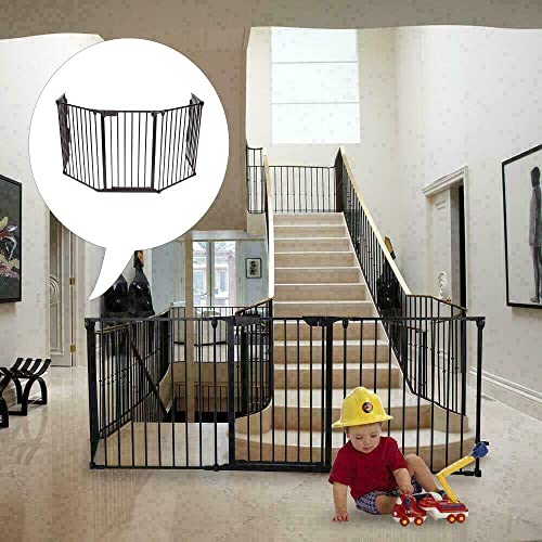 EPIKOIB 200" Wide Baby Gate Metal Safety Playpen - Fireplace Fence for Kids/Pet/Toddler/Dog/Cat, 8-Panel