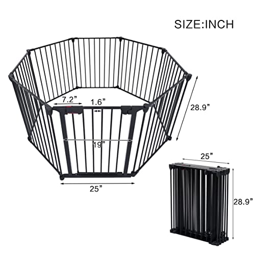 EPIKOIB 200" Wide Baby Gate Metal Safety Playpen - Fireplace Fence for Kids/Pet/Toddler/Dog/Cat, 8-Panel