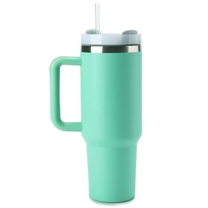 new version 40oz stainless steel vacuum insulated tumbler with lid and straw for water, smoothie and more, iced tea or coffee (eucalyptus)