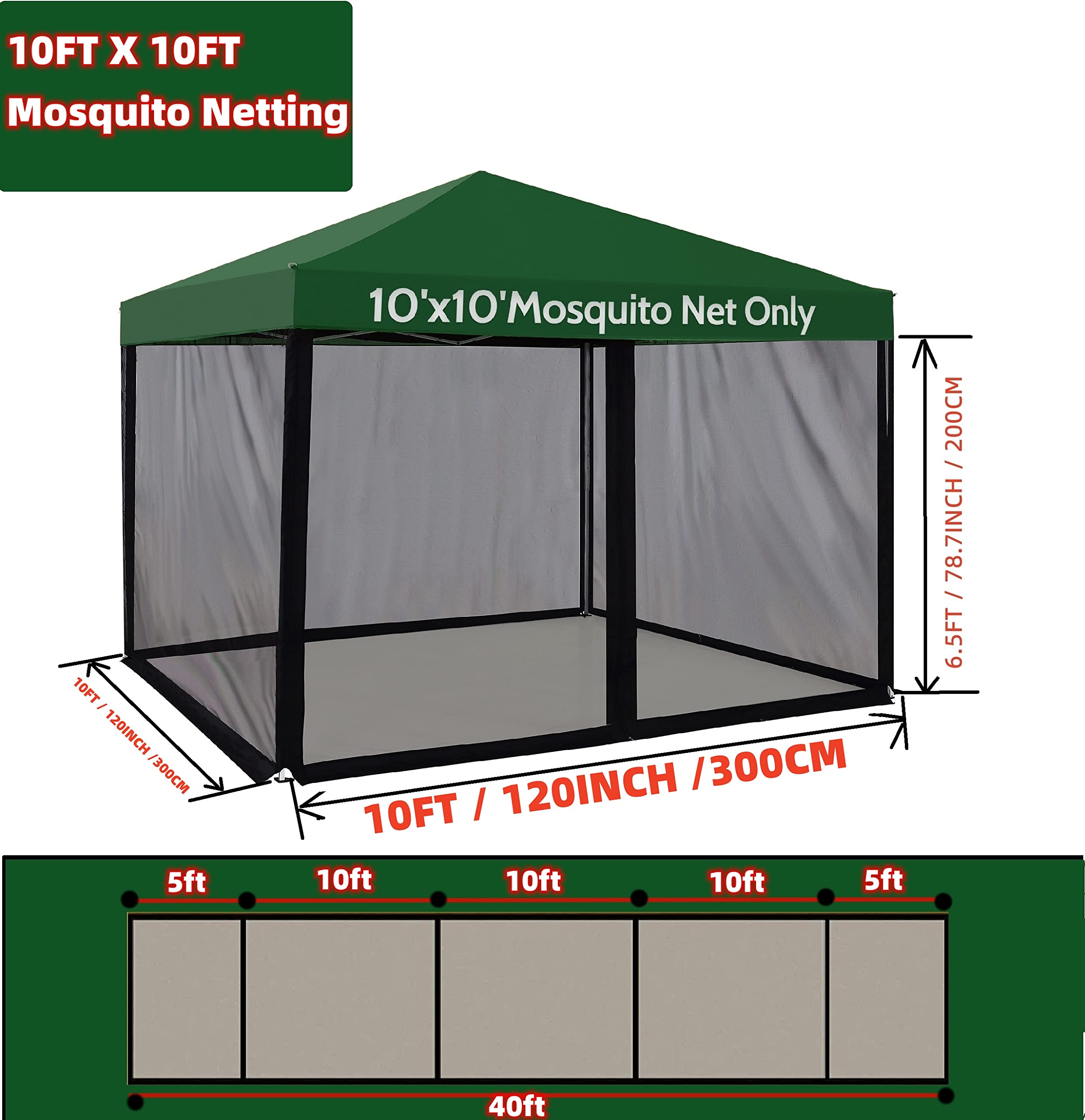 Mosquito Net for 10x10 Canopy Tent,Replacement Mosquito Netting for Gazebo Netting Screen Mosquito Screen Canopy for Camping for Patio Tent 10x10' (Mosquito Netting Only, Black 1)