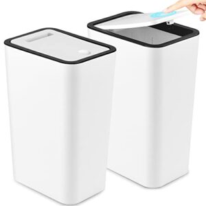 anzoymx bathroom trash cans with lids 2 pack kitchen garbage can 4 gallons with pop up lid,small narrow waste basket dog proof for bathroom kitchen bedroom living room and office(15l,white)
