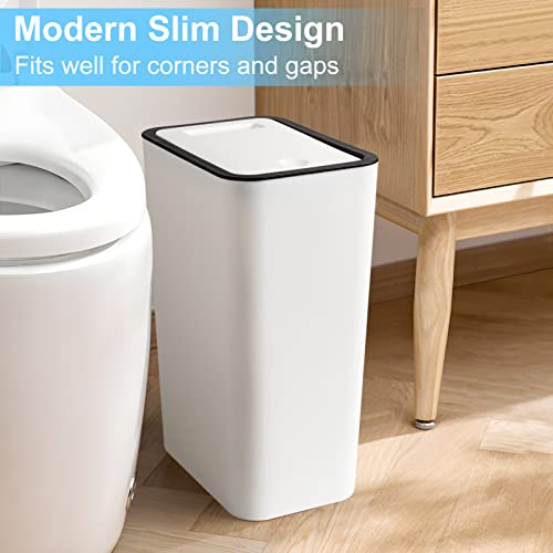 Anzoymx Bathroom Trash Cans with Lids 2 Pack Kitchen Garbage Can 4 Gallons with Pop Up Lid,Small Narrow Waste Basket Dog Proof for Bathroom Kitchen Bedroom Living Room and Office(15L,White)