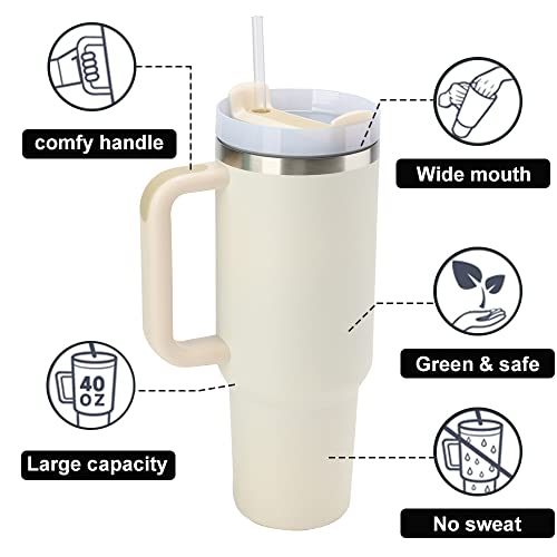 New Version 40oz Stainless Steel Vacuum Insulated Tumbler with Lid and Straw for Water, Smoothie and More, Iced Tea or Coffee (Cream)