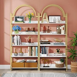 72.44" modern gold arched bookshelf 5 shelf open bookcase for bedroom living room 80cm l* 30cm w * h white contemporary metal includes hardware