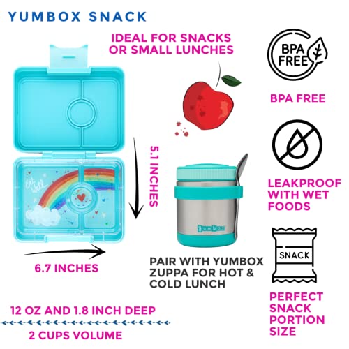 Yumbox Snack Box - 3 Compartment Leakproof Bento Lunch Box for Kids (Tropical Aqua with Rainbow Tray)