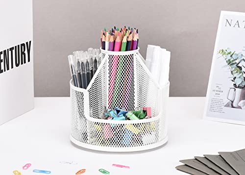 RURYEURT Pencil Holder for Desk, Metal Desk Organizers and Accessories Rotating Pen Holder User Friendly Pen Holder for Desk(White)