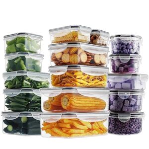 homberking 32 pieces food storage containers set with snap lids (16 lids + 16 containers), meal prep airtight plastic containers, bpa-free lunch containers for kitchen organization, pantry, home, black