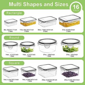 HOMBERKING 32 Pieces Food Storage Containers Set with Snap Lids (16 Lids + 16 Containers), Meal Prep Airtight Plastic Containers, BPA-Free Lunch Containers for Kitchen Organization, Pantry, Home, Black