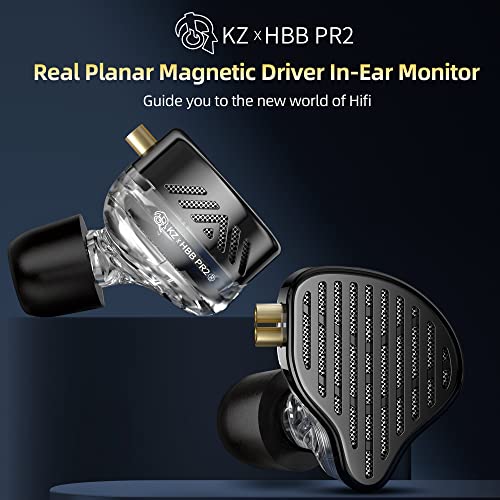 KZ x HBB PR2 in Ear Monitor Headphones 13.2mm Planar Magnetic Driver Noise Cancelling Headphones HiFi IEM Earphones for Musicians Audiophiles DJ, Detachable 2pins Cable (No mic, Black)