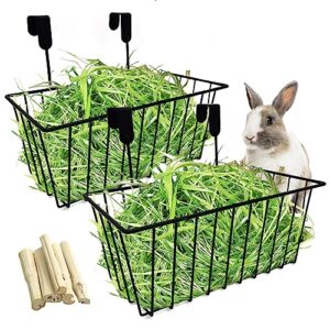 bnosdm 2 pack rabbit hay feeder bunny hay holder for cage hanging guinea pig hay rack mental for rabbits bunnies guinea pig chinchilla