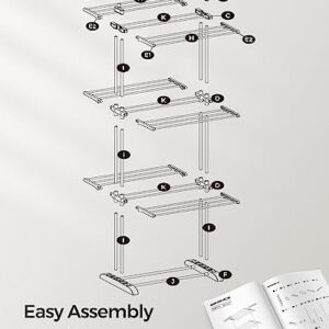 SONGMICS Clothes Drying Rack Stand 4-Tier, Foldable Laundry Drying Rack 67.7-Inch Tall, Stainless Steel, Rolling Clothes Horses Dryer Rack, Easy to Assemble, Indoor Outdoor Use, Gray ULLR701G01