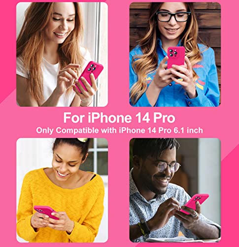 Ktele Compatible with iPhone 14 Pro Case, AB-Grade Liquid Silicone Case, [Four Corner 50+Tiny Airbags Shockproof] [Soft Microfiber Lining Anti-Scratch] Camera All-Round Protection Case - Hot Pink