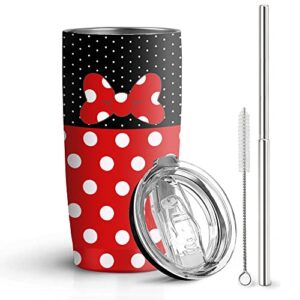 hualvbul polka dot bow knot 20 oz stainless steel tumbler leak proof tumbler with straw and lid, travel coffee mug for home outdoor, thermal cups for hot and cold drinks