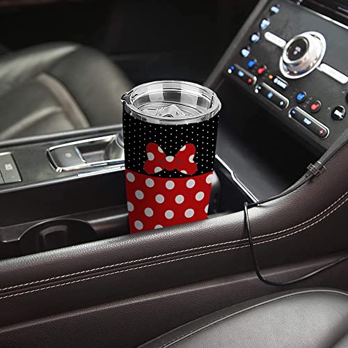 Hualvbul Polka Dot Bow Knot 20 Oz Stainless Steel Tumbler Leak Proof Tumbler with Straw and Lid, Travel Coffee Mug for Home Outdoor, Thermal Cups for Hot and Cold Drinks