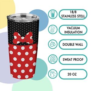 Hualvbul Polka Dot Bow Knot 20 Oz Stainless Steel Tumbler Leak Proof Tumbler with Straw and Lid, Travel Coffee Mug for Home Outdoor, Thermal Cups for Hot and Cold Drinks