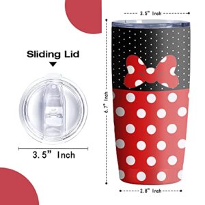 Hualvbul Polka Dot Bow Knot 20 Oz Stainless Steel Tumbler Leak Proof Tumbler with Straw and Lid, Travel Coffee Mug for Home Outdoor, Thermal Cups for Hot and Cold Drinks