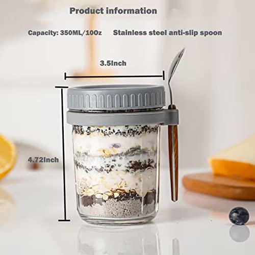 Overnight Oats Jars with Lid and Spoon, 16 Oz Glass Large Overnight Oats Containers, Airtight Mason Jars, Cereal, Milk, Vegetable and fruit Salad Storage Container with Measurement Marks