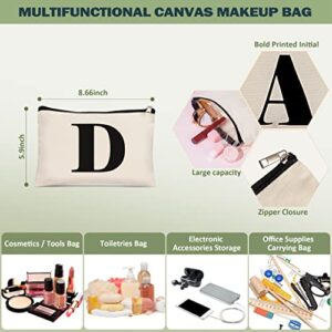 AUNOOL Initial Canvas Tote Bag Makeup Bag Birthday Gifts for Women Personalized Beach Bags 2 Inner Pockets Bridesmaid Gifts Reusable Gift Bags with Handles Monogrammed Gifts for Friends Mom Letter A