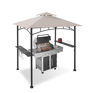 fab based 5x8 grill gazebo canopy for patio, outdoor bbq gazebo with shelves, barbeque grill canopy (grey)