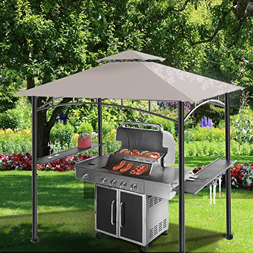 FAB BASED 5x8 Grill Gazebo Canopy for Patio, Outdoor BBQ Gazebo with Shelves, Barbeque Grill Canopy (Grey)