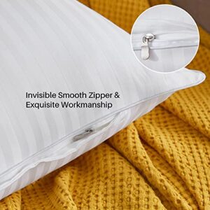 Oubonun Hotel Collection Striped Bed Pillows Standard Size Set of 2, Breathable Cooling Cotton Cover, Fluffy 3D Down Alternative Microfiber Filled for Side Back and Stomach Sleepers, 20"x26"