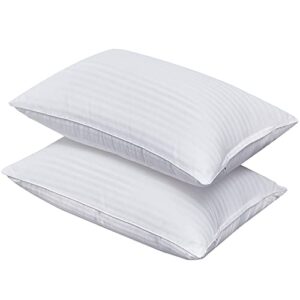 Oubonun Hotel Collection Striped Bed Pillows Standard Size Set of 2, Breathable Cooling Cotton Cover, Fluffy 3D Down Alternative Microfiber Filled for Side Back and Stomach Sleepers, 20"x26"