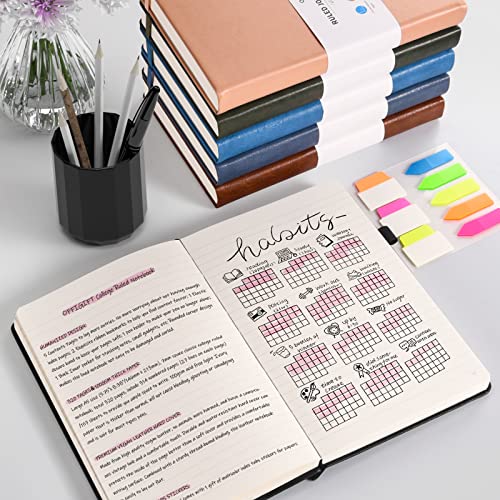 OFFIGIFT 5 Pack College Ruled Notebook, 312 Numbered Pages Thick Notebooks Bulk, 100gsm No Bleed Paper Hardcover Leather Journal, Lined Journal Notebook Set for Women Men School Office, A5, Teal