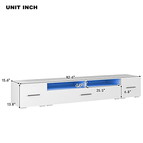 BAMACAR LED TV Stand for 90 Inch TV, LED Entertainment Center for 85 80 75 Inch TV Stand White, 70 80 85 90 Inch TV Stand with LED Lights, Modern TV Stand with Storage, Large TV Stand for Living Room