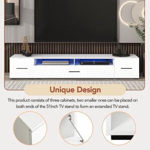 BAMACAR LED TV Stand for 90 Inch TV, LED Entertainment Center for 85 80 75 Inch TV Stand White, 70 80 85 90 Inch TV Stand with LED Lights, Modern TV Stand with Storage, Large TV Stand for Living Room