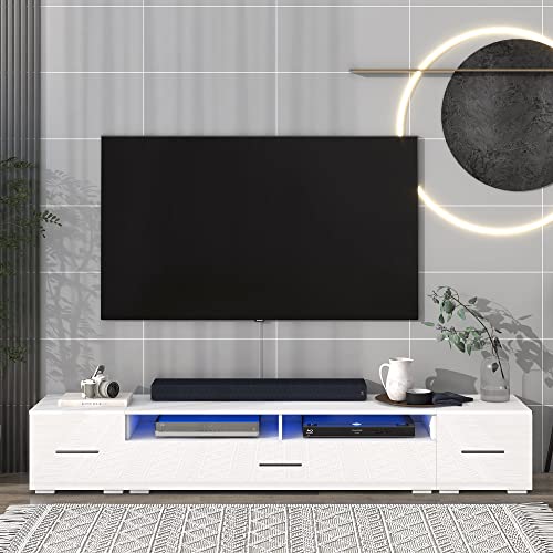 BAMACAR LED TV Stand for 90 Inch TV, LED Entertainment Center for 85 80 75 Inch TV Stand White, 70 80 85 90 Inch TV Stand with LED Lights, Modern TV Stand with Storage, Large TV Stand for Living Room