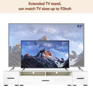 BAMACAR LED TV Stand for 90 Inch TV, LED Entertainment Center for 85 80 75 Inch TV Stand White, 70 80 85 90 Inch TV Stand with LED Lights, Modern TV Stand with Storage, Large TV Stand for Living Room