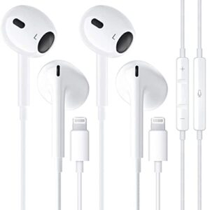 2 pack apple headphones wired earbuds with lightning connector [apple mfi certified] in-ear iphone earphones with built-in microphone & volume control compatible with iphone 14/13/12/11/xr/xs/x/8/7/se