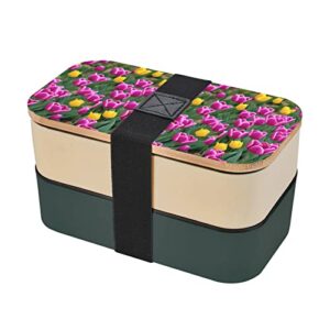 tulips premium bento lunch box, 2 compartments leakproof lunch box with cutlery for adults, microwave & dishwasher safe