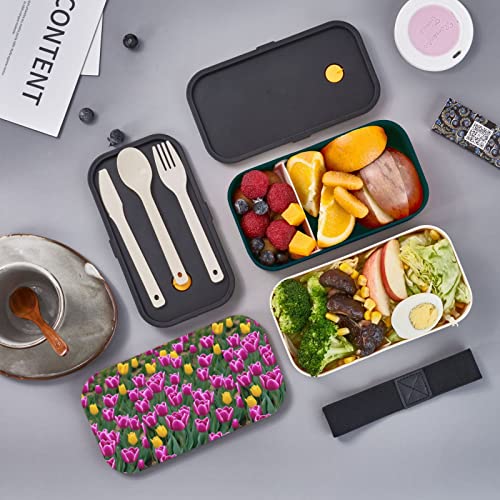 Tulips Premium Bento Lunch Box, 2 Compartments Leakproof Lunch Box With Cutlery For Adults, Microwave & Dishwasher Safe