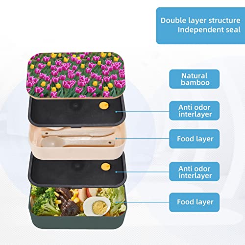 Tulips Premium Bento Lunch Box, 2 Compartments Leakproof Lunch Box With Cutlery For Adults, Microwave & Dishwasher Safe